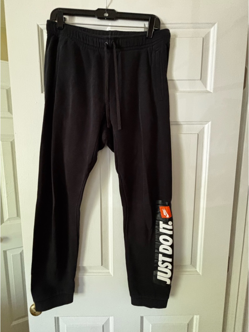 Nike Black Joggers with White 'JUST DO IT.' Side Graphic and Orange Logo size M - Picture 3 of 7